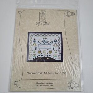 Lady in Thread "Quaker Folk Art Sampler, 1833 Cross Stitch Pattern Primitive